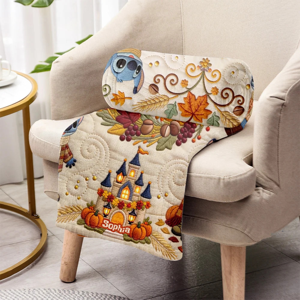 Personalized Fall-Themed Cozy Blanket with Stitch Design Gift for Her Blanket GradoCreations