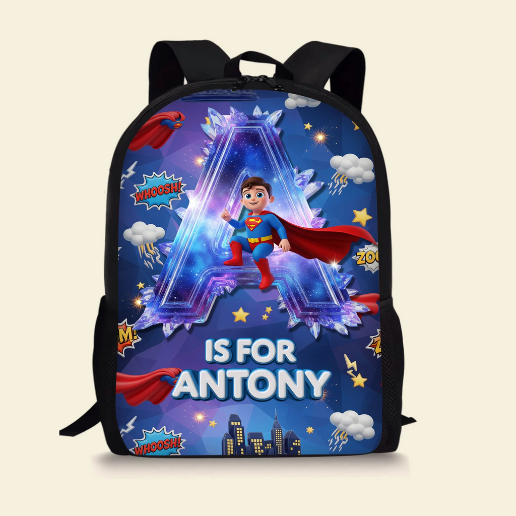 Personalized Cartoon Superhero Backpack with Lunch Bag, Case & Bottle - Back to School Gift