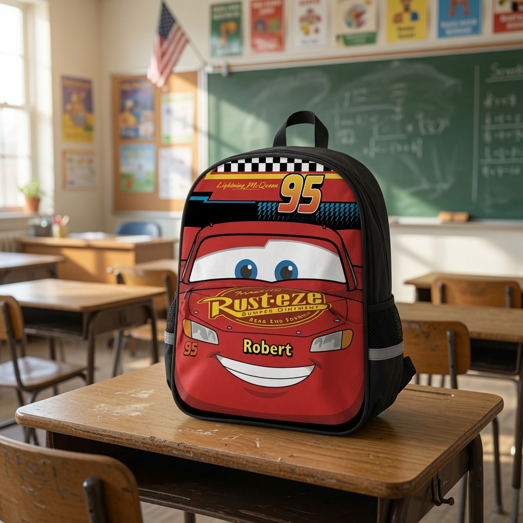 Personalized Lightning McQueen Kids Backpack & Lunch Set for School
