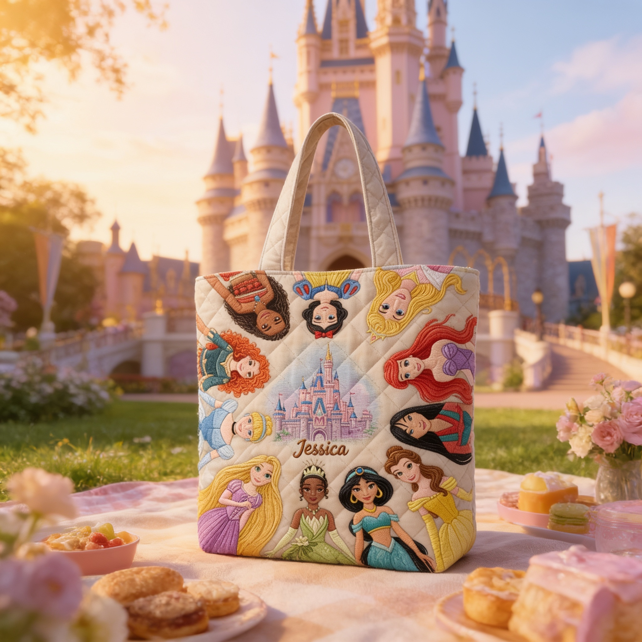 Personalized Princess Quilted Tote Bag Gift for Movie Fans