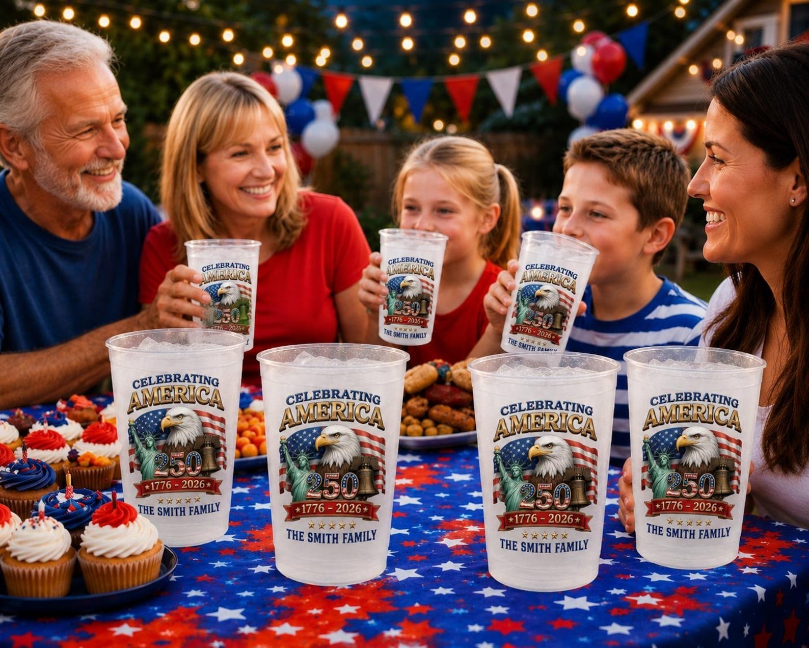 Personalized Frosted Cups USA Flag Eagle Gift for Patriotic Family