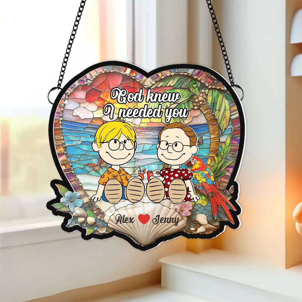 Personalized Glass Suncatcher Ornament Gift for Couple