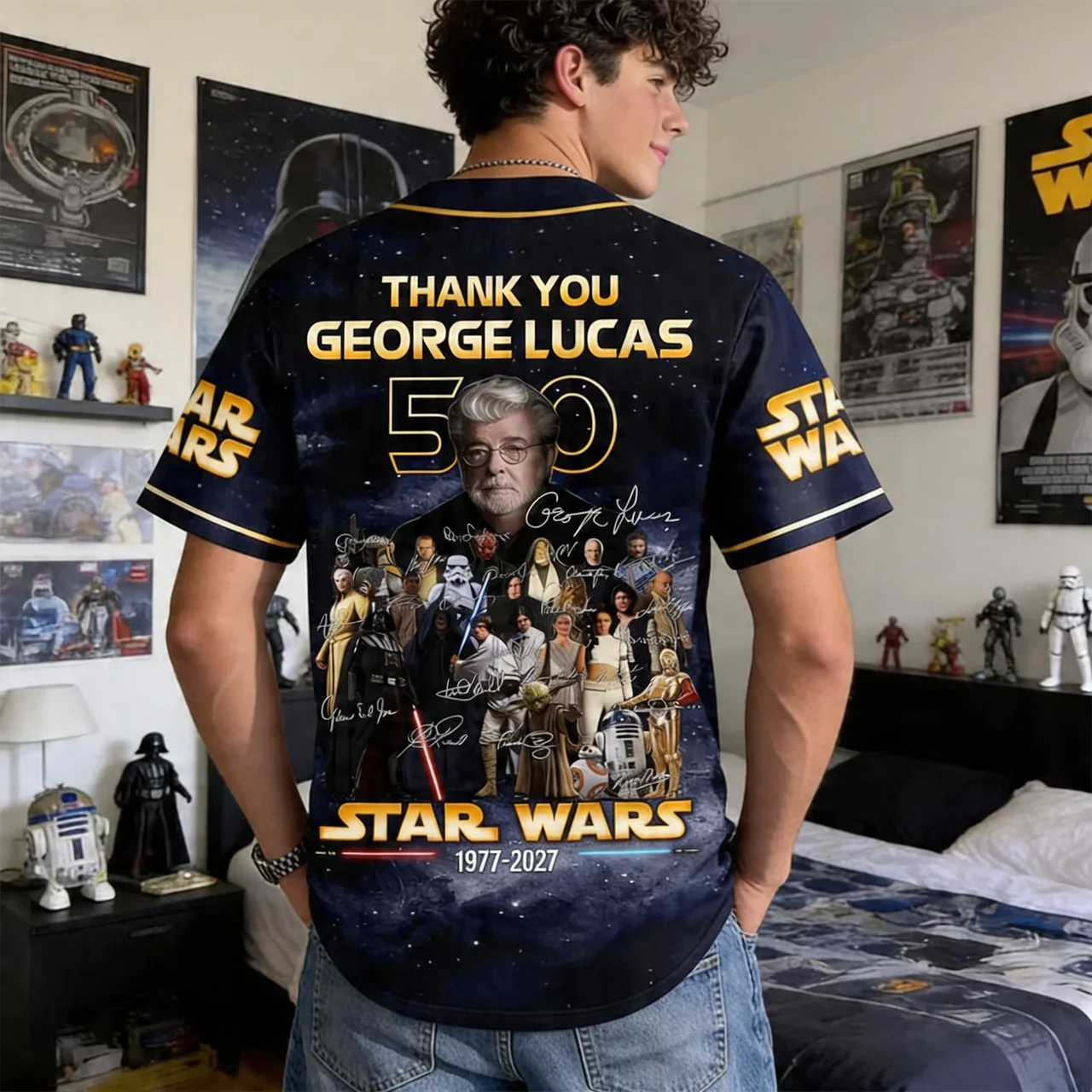 Personalized Star Wars Baseball Jersey 50th Anniversary Gift for Movie Fans