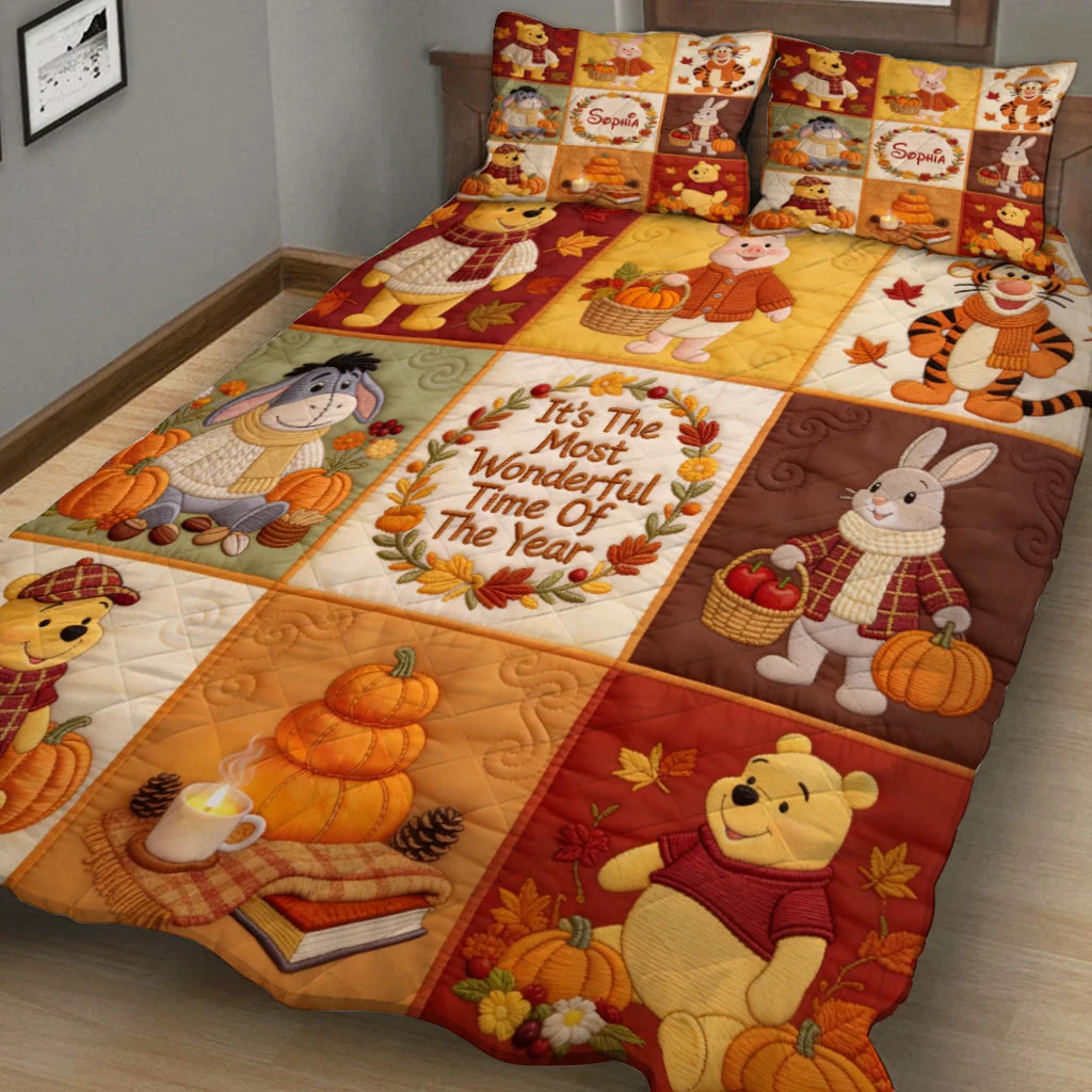 Personalized Quilt Bedding Set Autumn Theme Custom Name Gift for Her Quilted Bedding Set GradoCreations