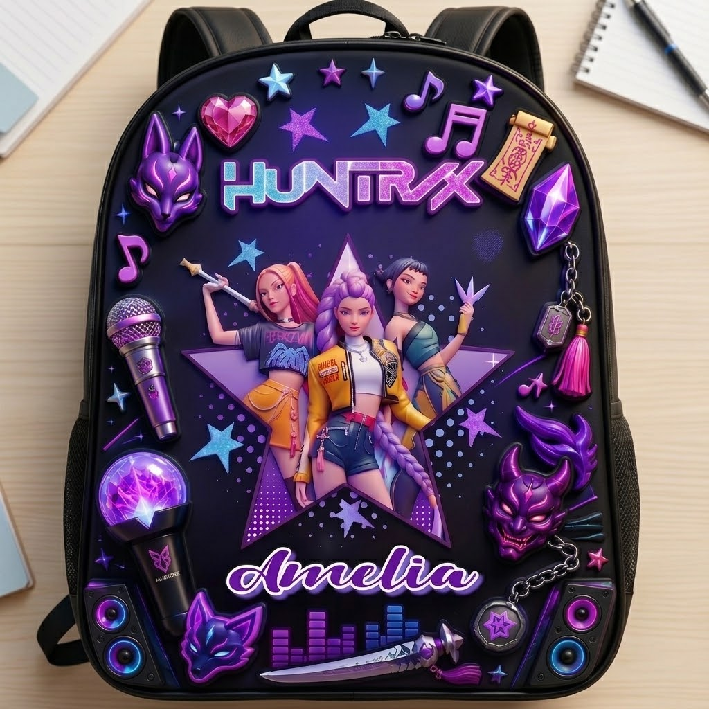 Personalized Cartoon Girl School Bag Set with Lunch Bag, Pencil Case & Water Bottle – Back to School Gift School Bag+ GradoCreations