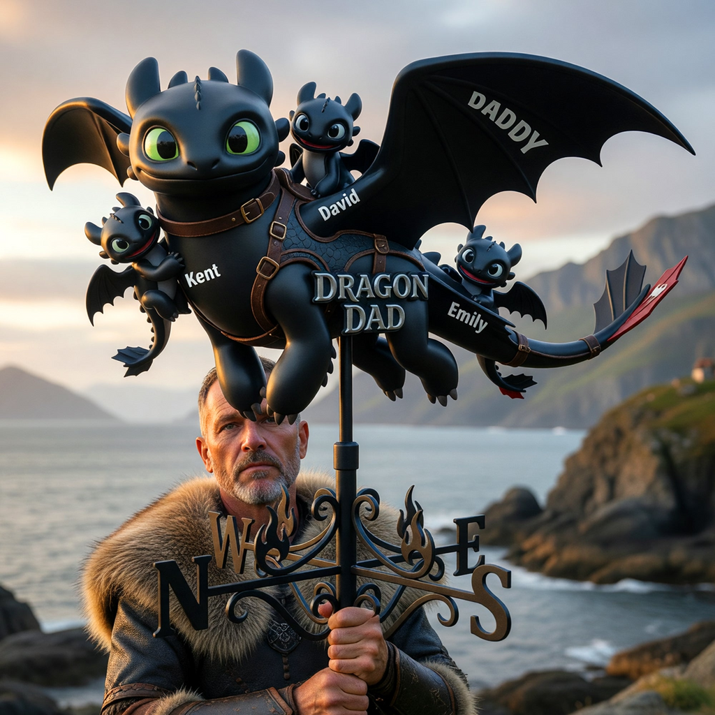 Personalized Dragon Family Weather Vane Custom Gift for Dad