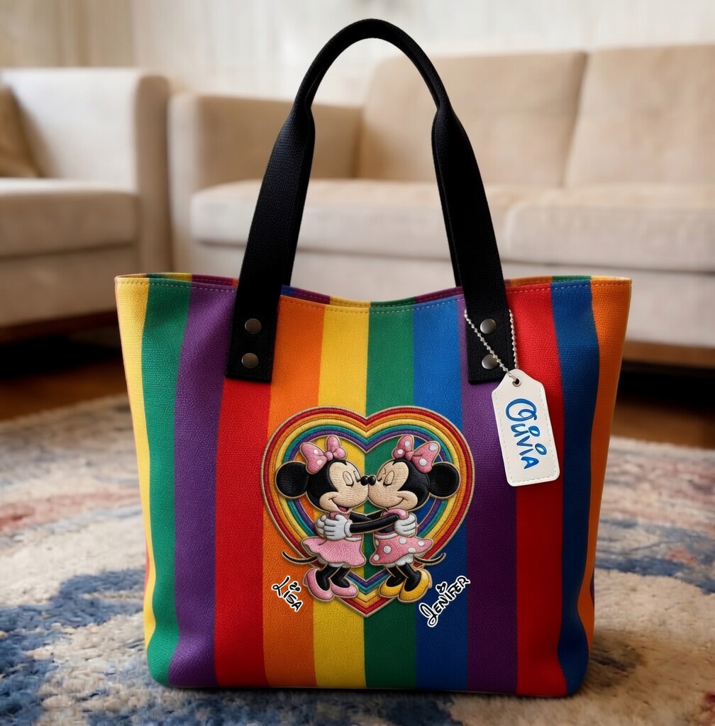 Personalized Rainbow Tote Bag with Custom Name for Couples - Pride Month Gift