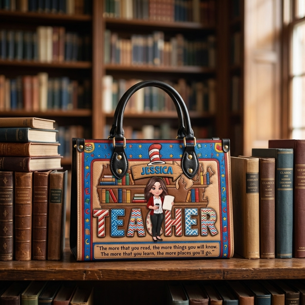Personalized Leather Handbag for Teacher with Name Customization Leather Bag GradoCreations