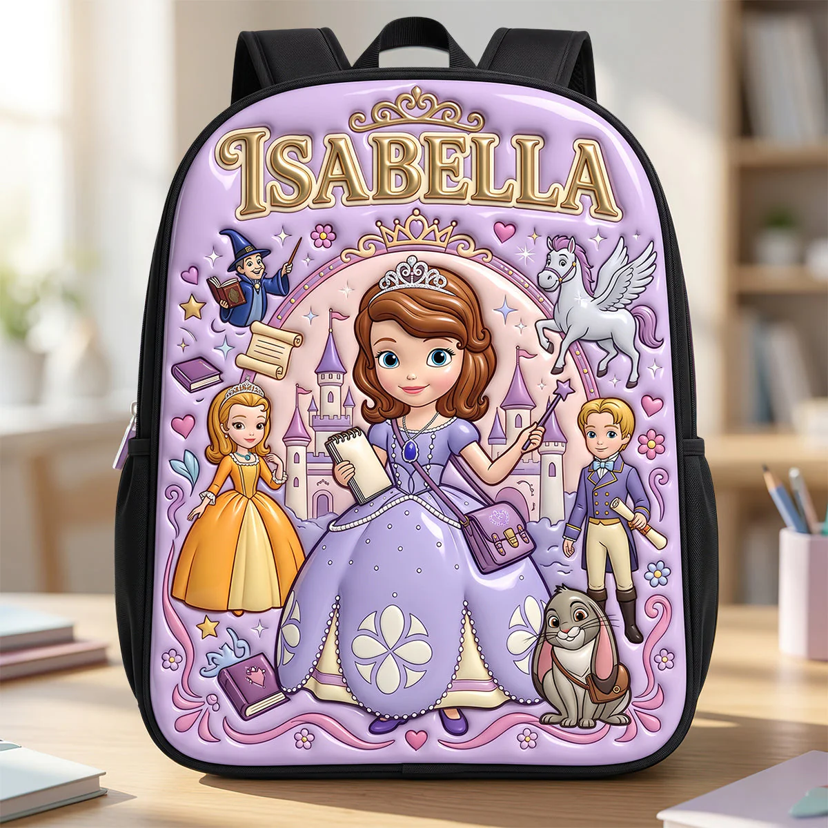 Personalized Cartoon Princess Backpack Set with Lunch Bag, Pencil Case & Water Bottle for Girls School Bag+ GradoCreations