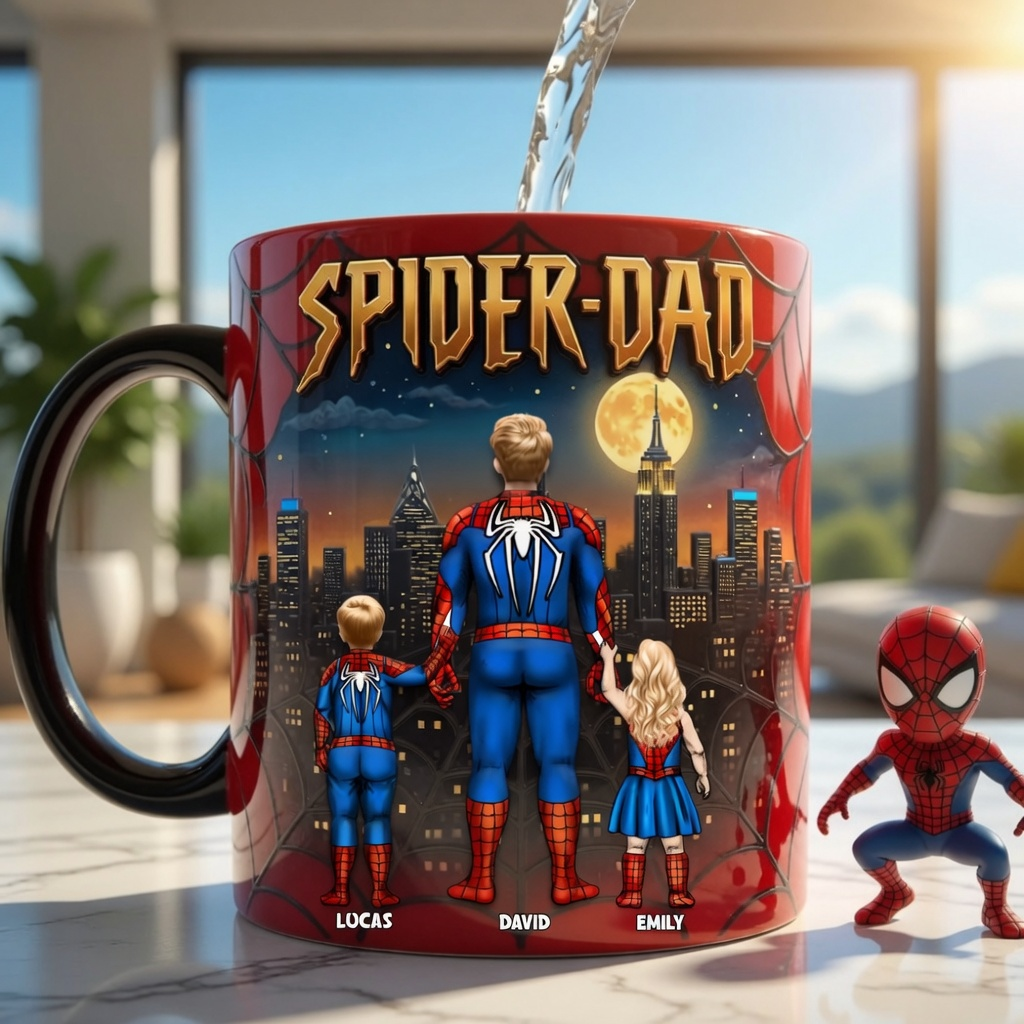 Personalized Heat Reveal Spider Dad Mug - Unique Gift for Dad