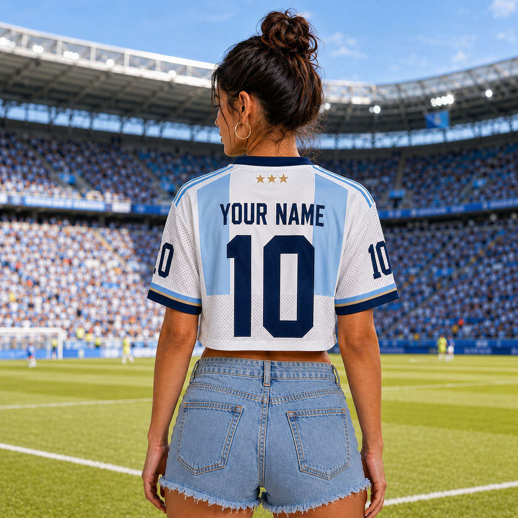 Personalized Argentina Soccer Crop Top Jersey Custom Name Gift for Football Fans