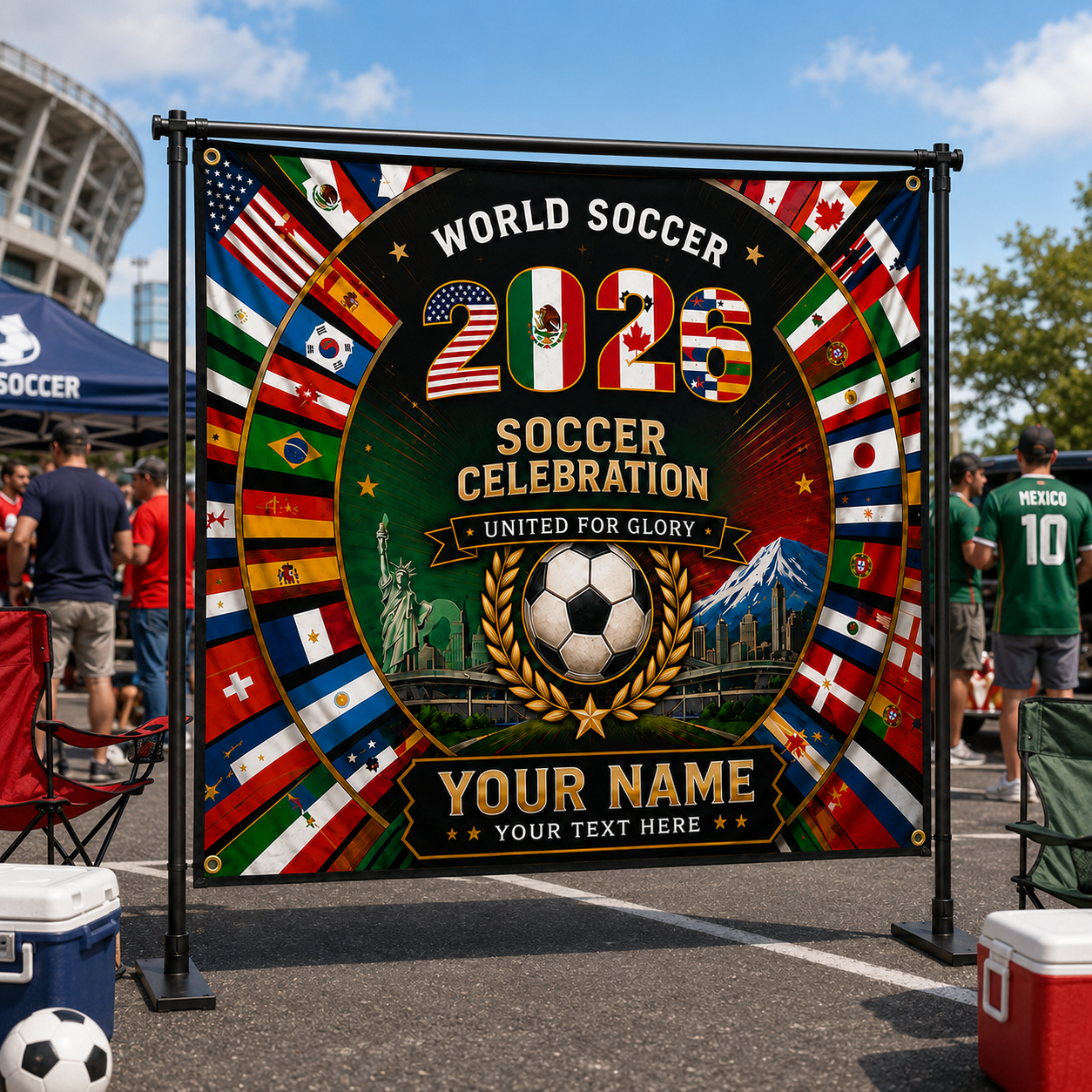 Personalized Soccer Celebration Backdrop Custom Name Flag Gift for Fans