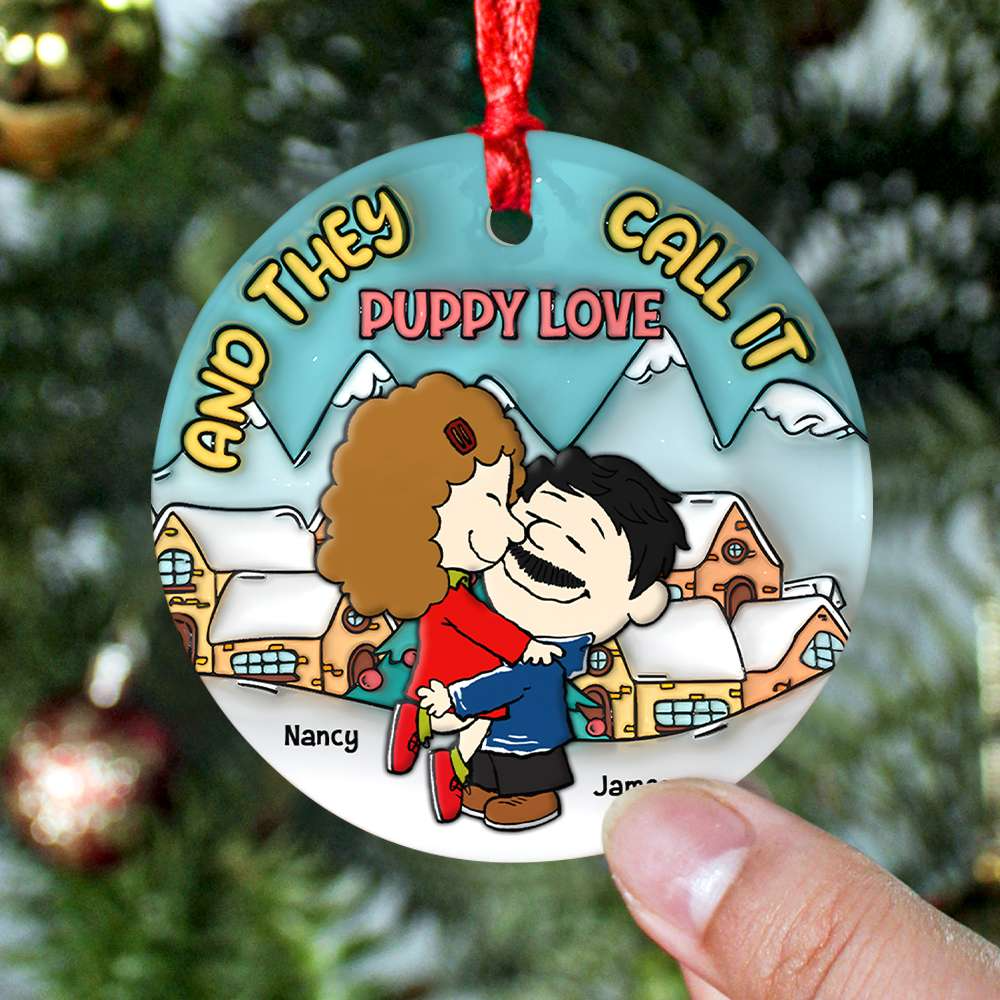 Personalized Christmas Puppy Love Ceramic Ornament Gift for Couples