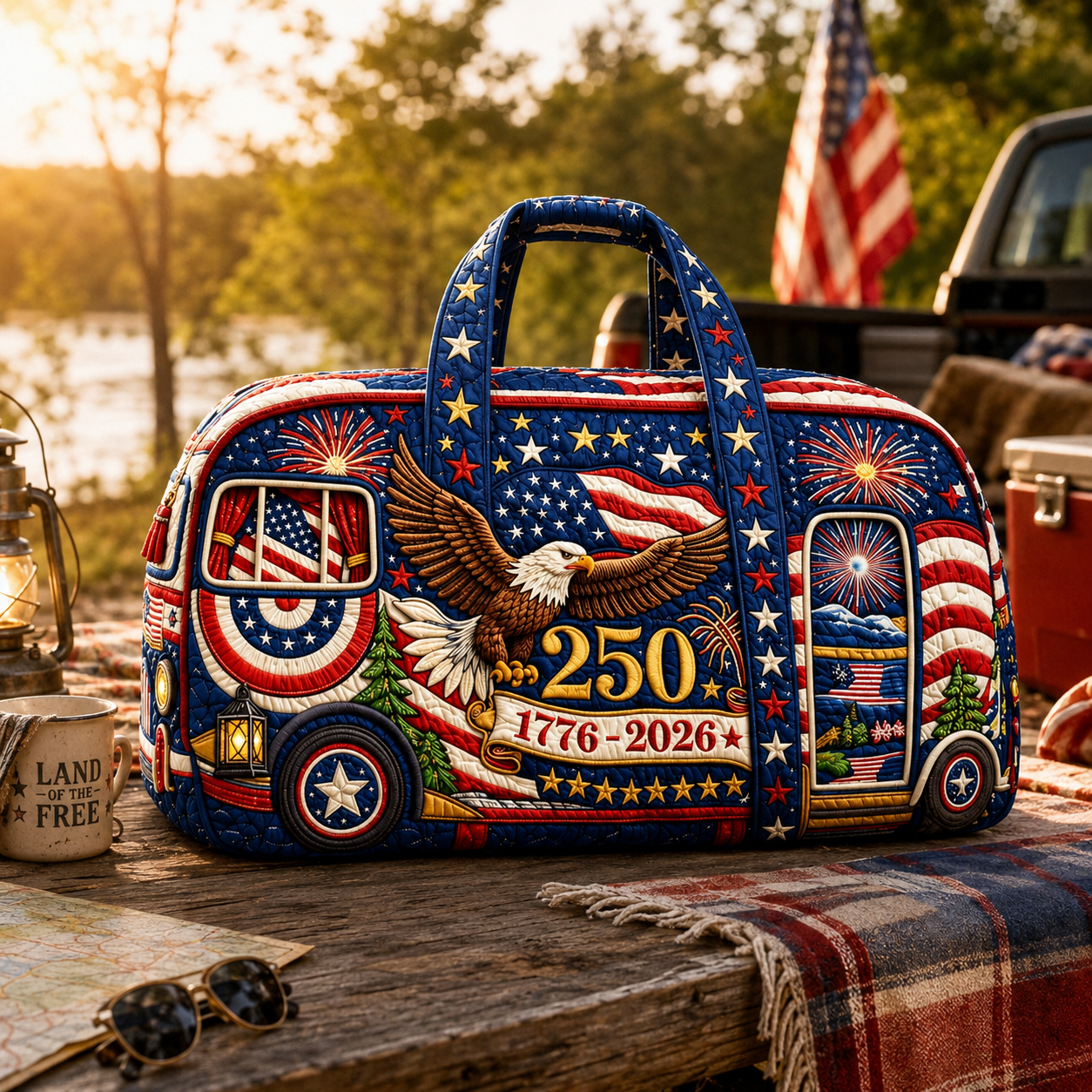 Patriotic Eagle Quilted Duffle Bag Custom for Travel Gift