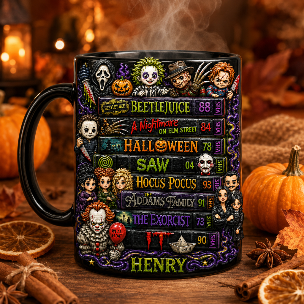 Personalized Black Halloween Mug with Spooky Artwork for Family Mug GradoCreations