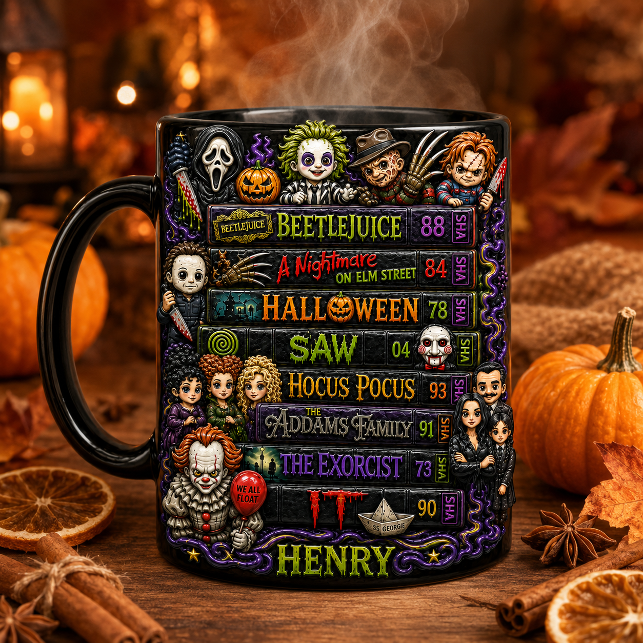 Personalized Black Halloween Mug with Spooky Artwork for Family Mug GradoCreations