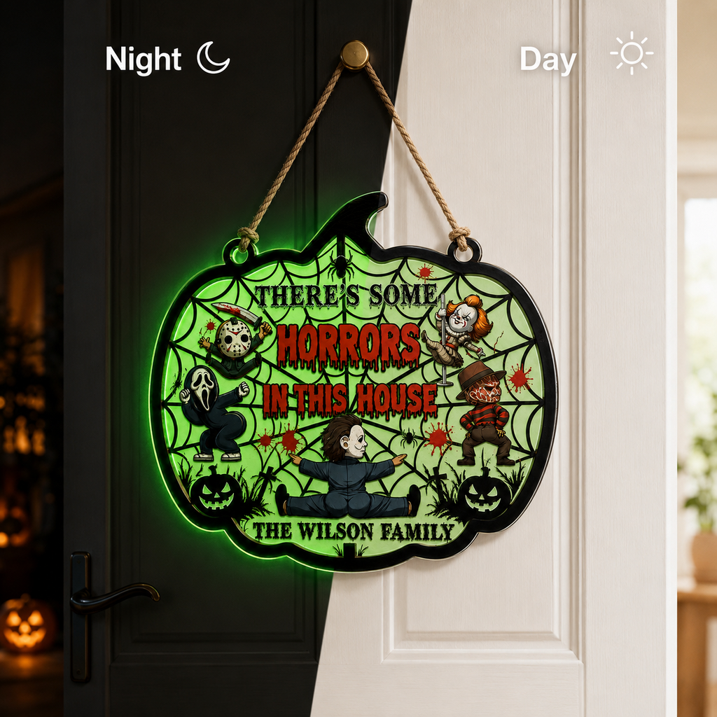 Personalized Luminous Halloween Sign with Family Name - Spooky Home Decor Luminous Wooden Sign GradoCreations