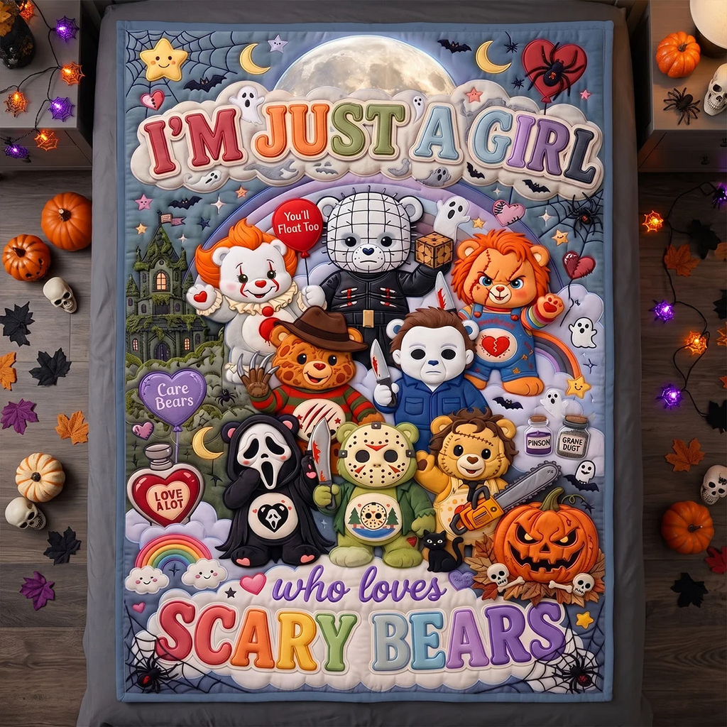 Personalized Scary Bears Blanket Custom Name Halloween Gift for Horror Movie Fans Blanket GradoCreations