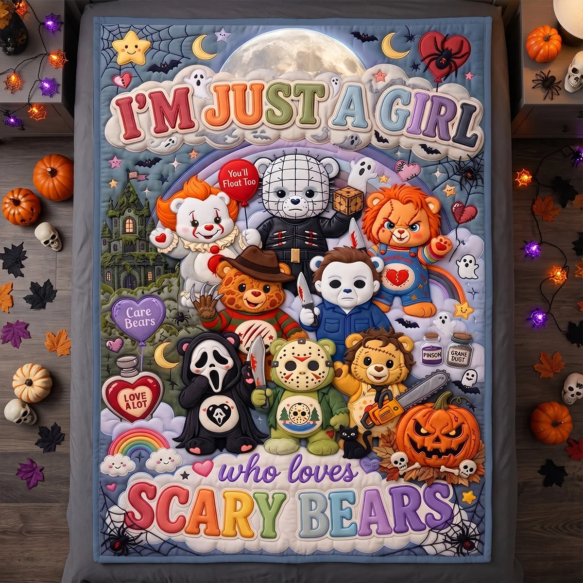 Personalized Scary Bears Blanket Custom Name Halloween Gift for Horror Movie Fans Blanket GradoCreations