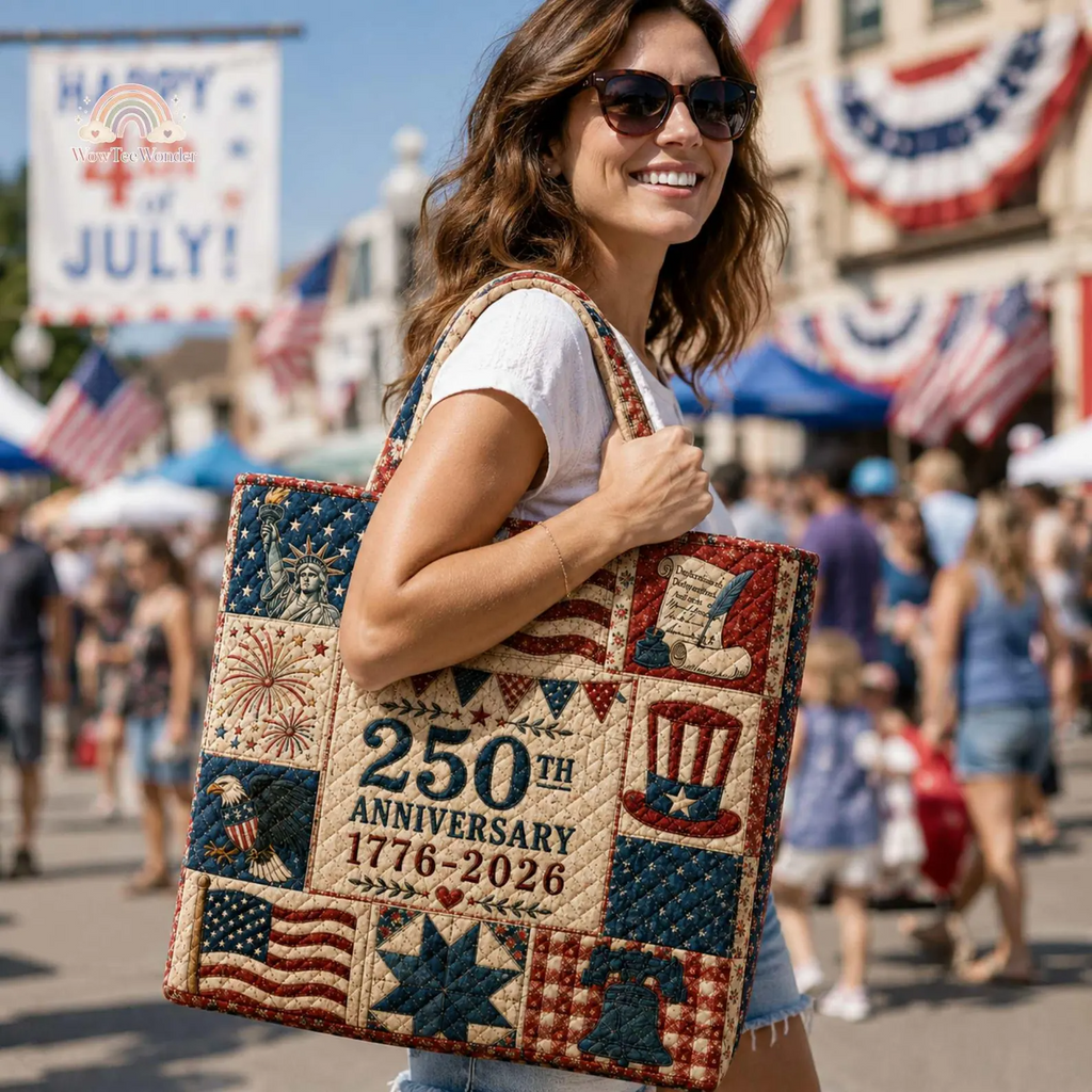 USA 250th Anniversary Quilted Tote Bag Patchwork Gift for Patriots