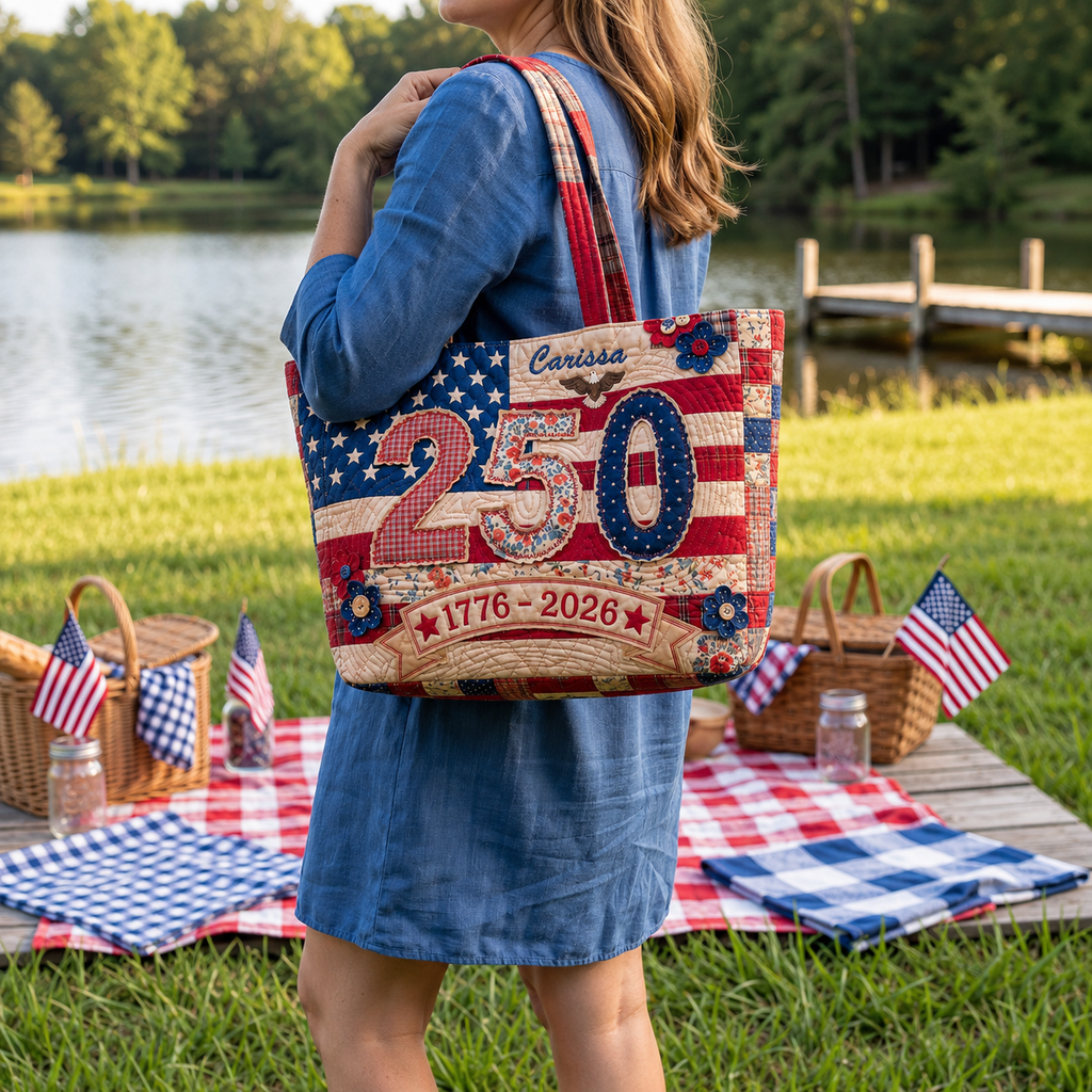 Personalized Quilted Tote Bag American Flag 250th Anniversary Gift for Her