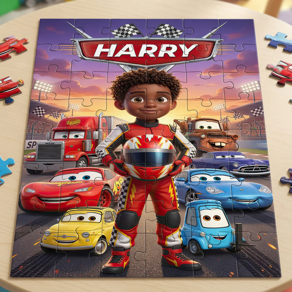 Personalized Custom Photo Puzzle for Kids - Racing Theme Gift Puzzle GradoCreations