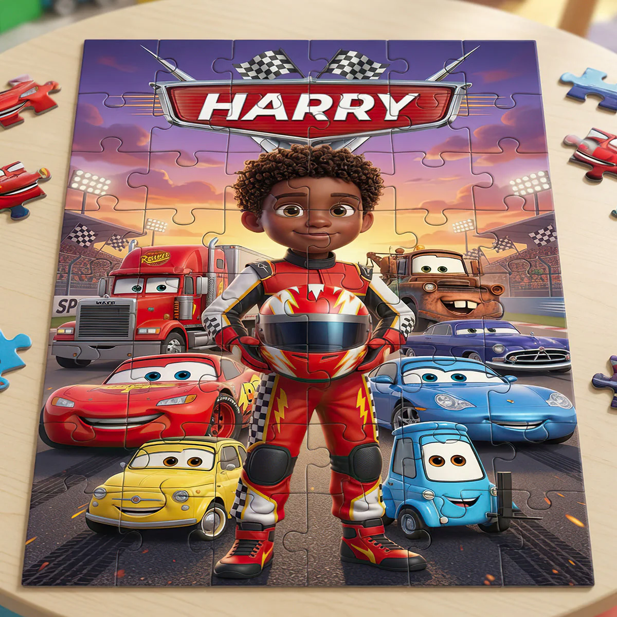 Personalized Custom Photo Puzzle for Kids - Racing Theme Gift Puzzle GradoCreations