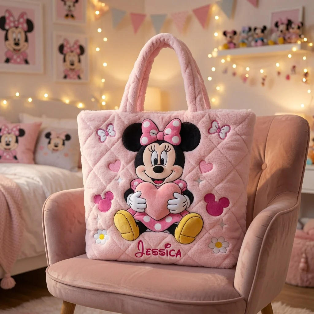 Personalized Minnie Mouse Quilt Tote Bag Custom Name Gift for Kids Quilt Tote Bag GradoCreations