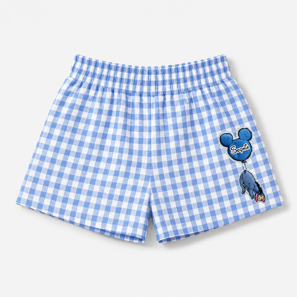 Personalized Gingham Shorts with Embroidery Gift for Her