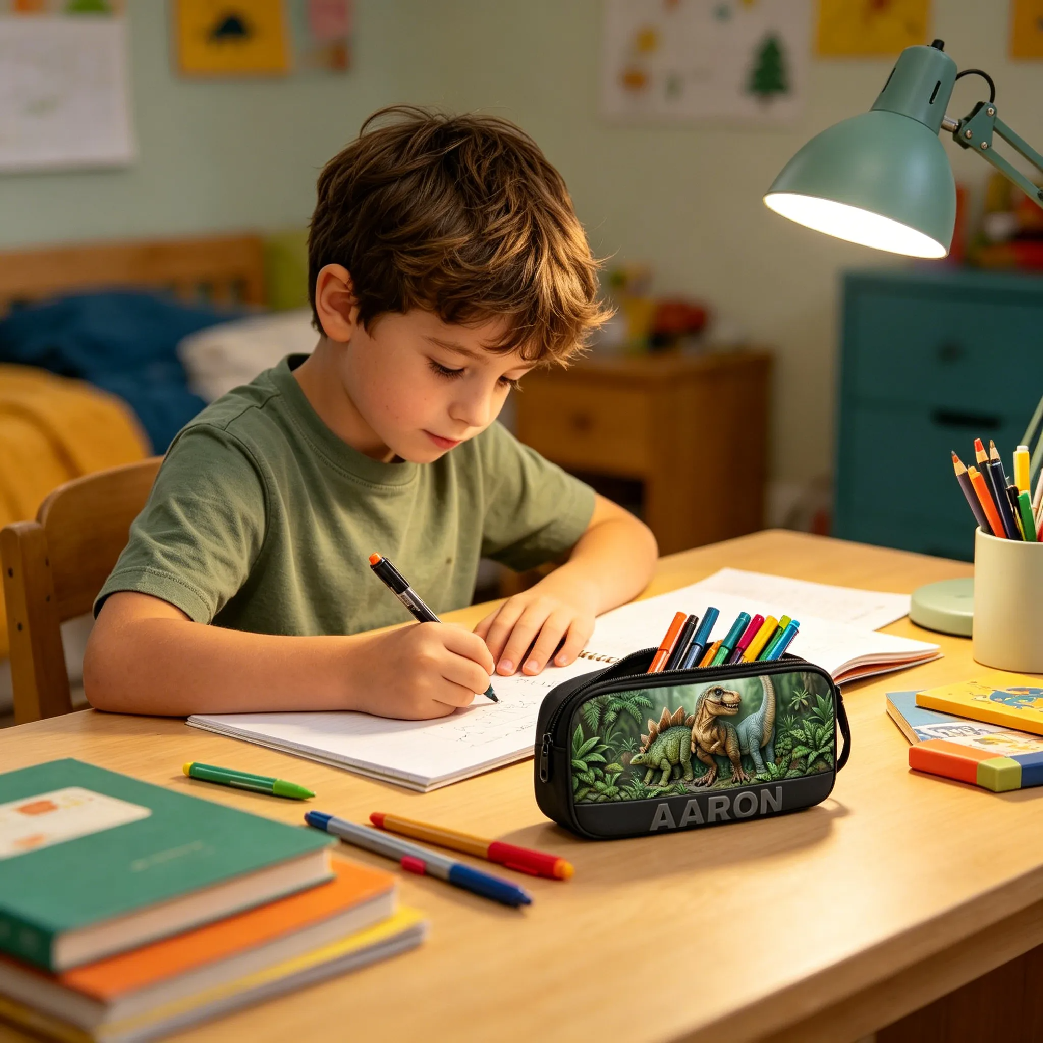 Personalized Dinosaur Backpack Set with Name - School Gift for Kids