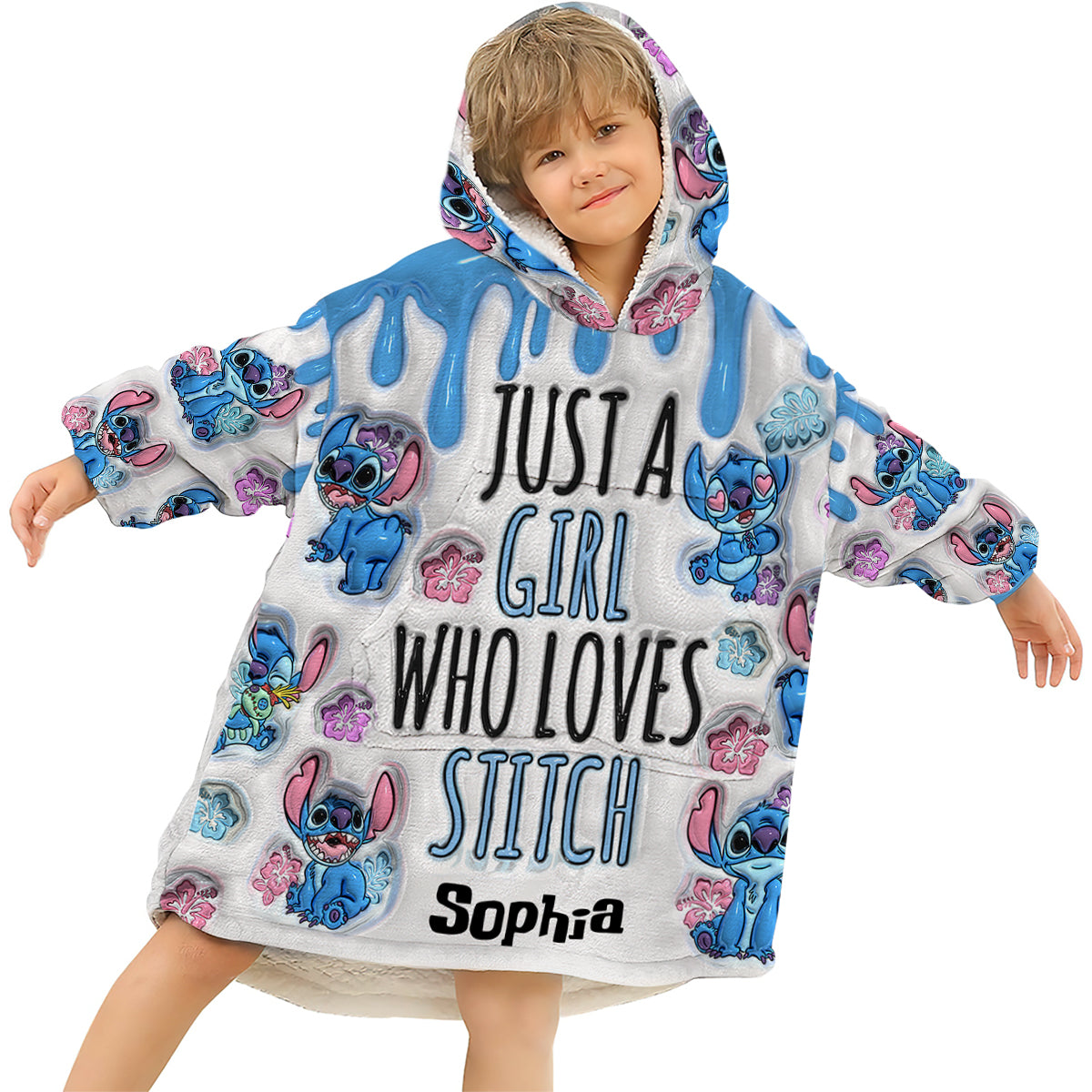 Personalized 3D Effect Blanket Hoodie for Girls | Custom Name Christmas Gift