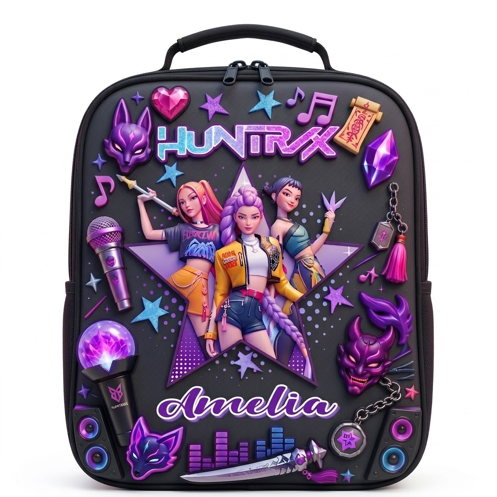 Personalized Cartoon Girl School Bag Set with Lunch Bag, Pencil Case & Water Bottle – Back to School Gift School Bag+ GradoCreations