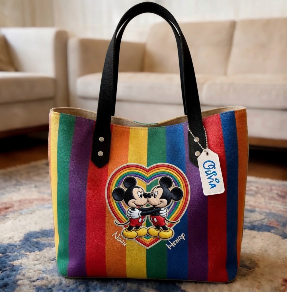 Personalized Rainbow Tote Bag with Custom Name for Couples - Pride Month Gift
