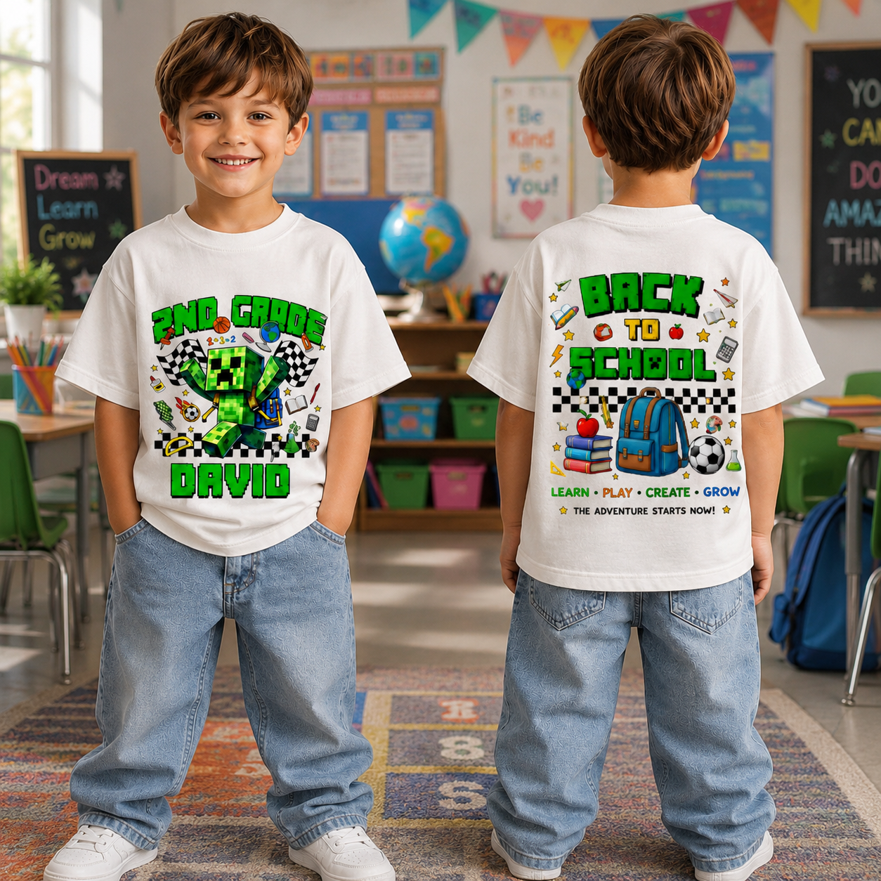 Custom Personalized Back to School Kid T-Shirt Gift for Boys/Girls Cotton Apparel GradoCreations