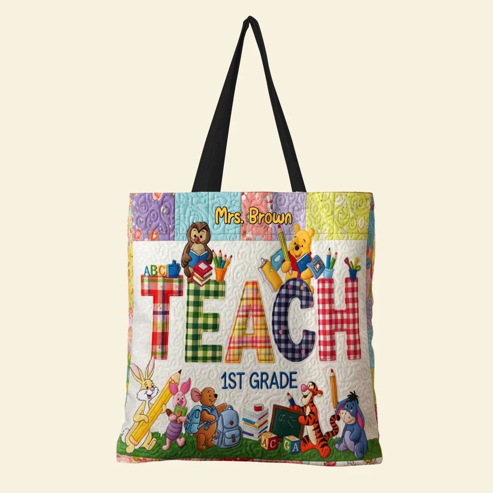 Personalized Quilted Tote Bag Cute Teacher Gift for Back to School Quilted Tote Bag GradoCreations