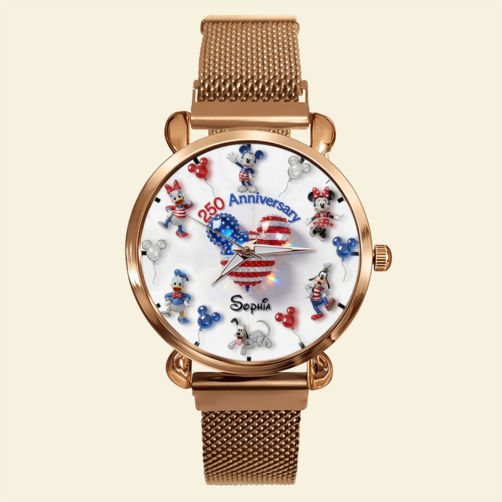 Personalized Women Hand Watch with Custom Strap Charms for Independence Day Gift