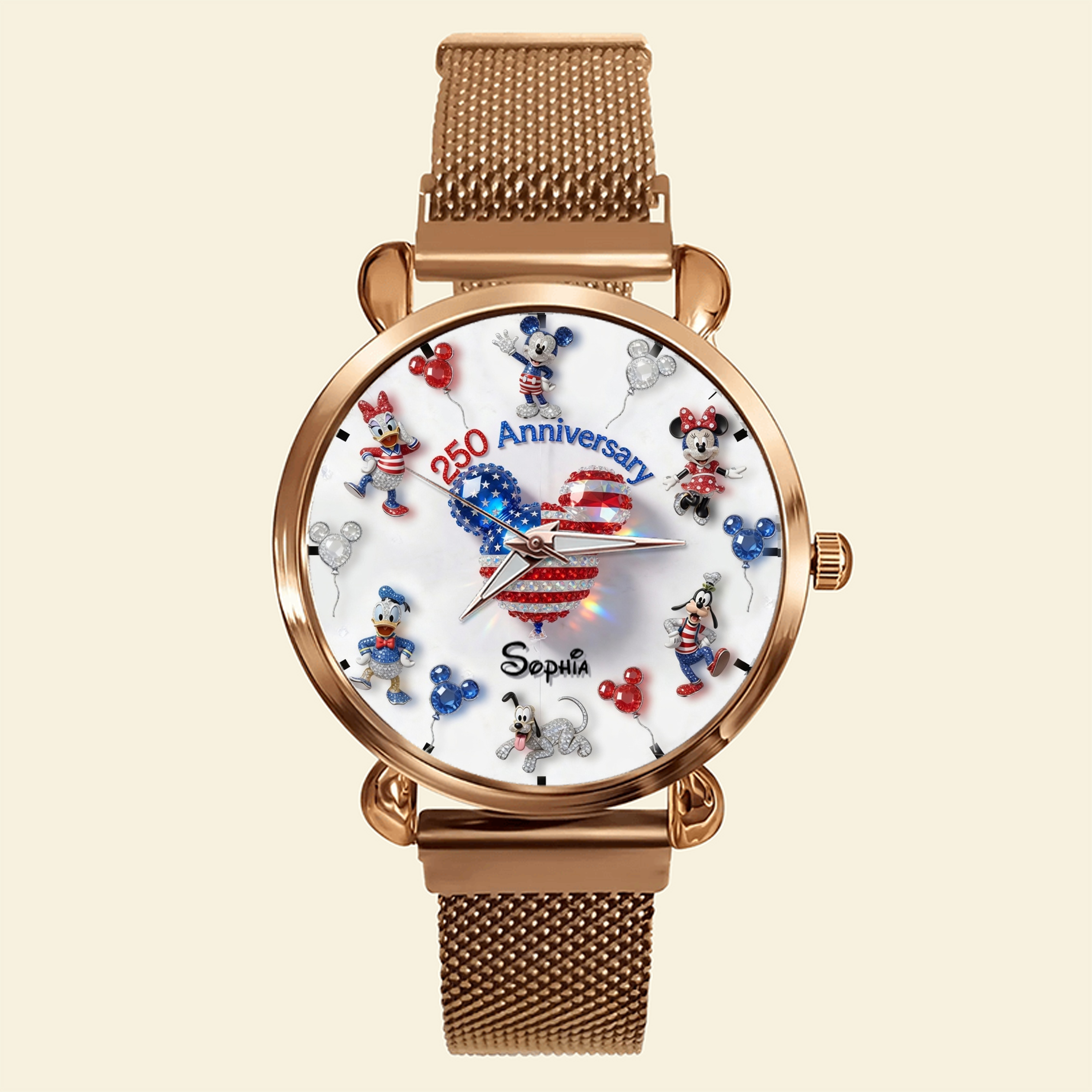 Personalized Women Hand Watch with Custom Strap Charms for Independence Day Gift