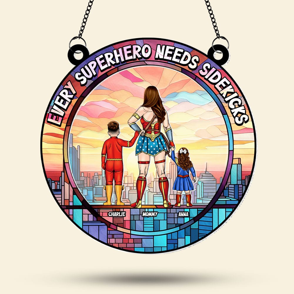Personalized Supermom Suncatcher Gift for Mom | Family Decor