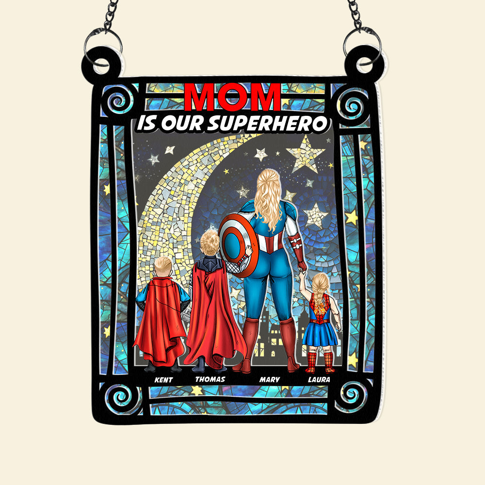 Personalized Supermom & Little Heroes Window Hanging Suncatcher Gift for Mom