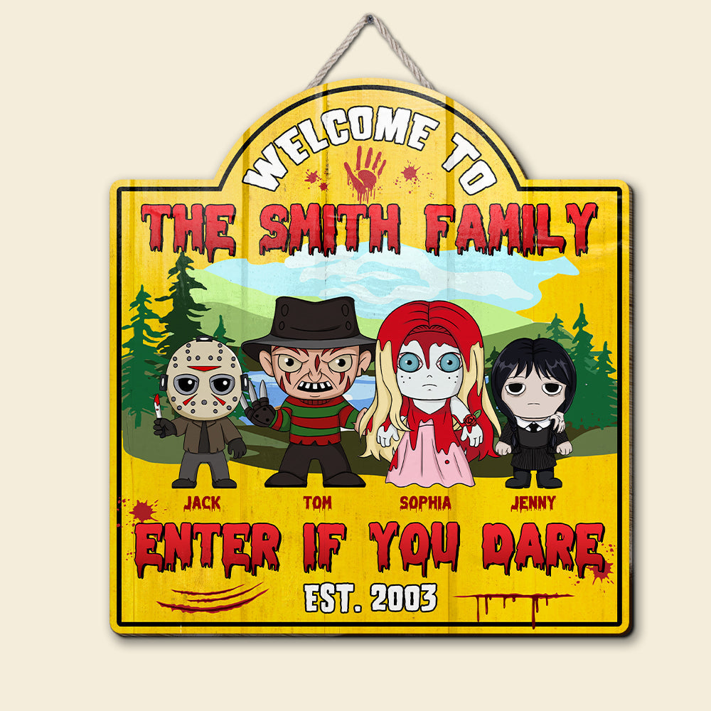 Personalized Horror Family Wood Sign Enter If You Dare Gift