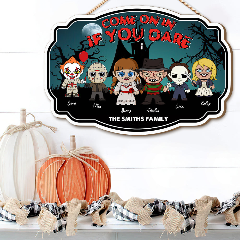 Personalized Horror Movie Family Wood Sign Custom Name Halloween Decor