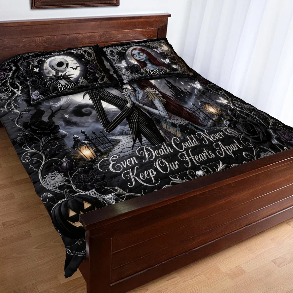 Personalized Quilted Bedding Set Custom Name Gift for Couples Halloween Quilted Bedding Set GradoCreations