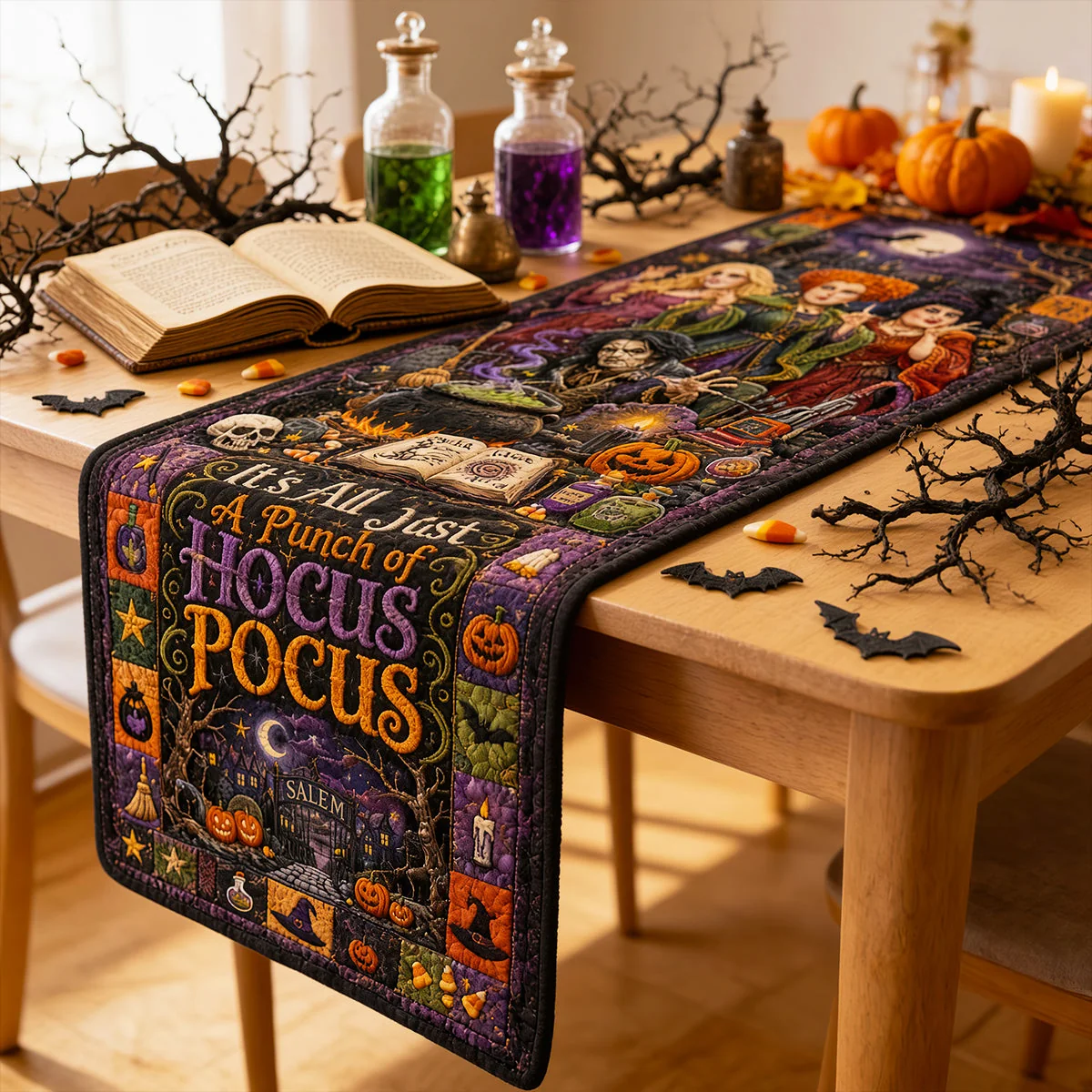 Personalized Halloween Quilt Table Runner Custom Name Family Gift Quilt Table Runner GradoCreations
