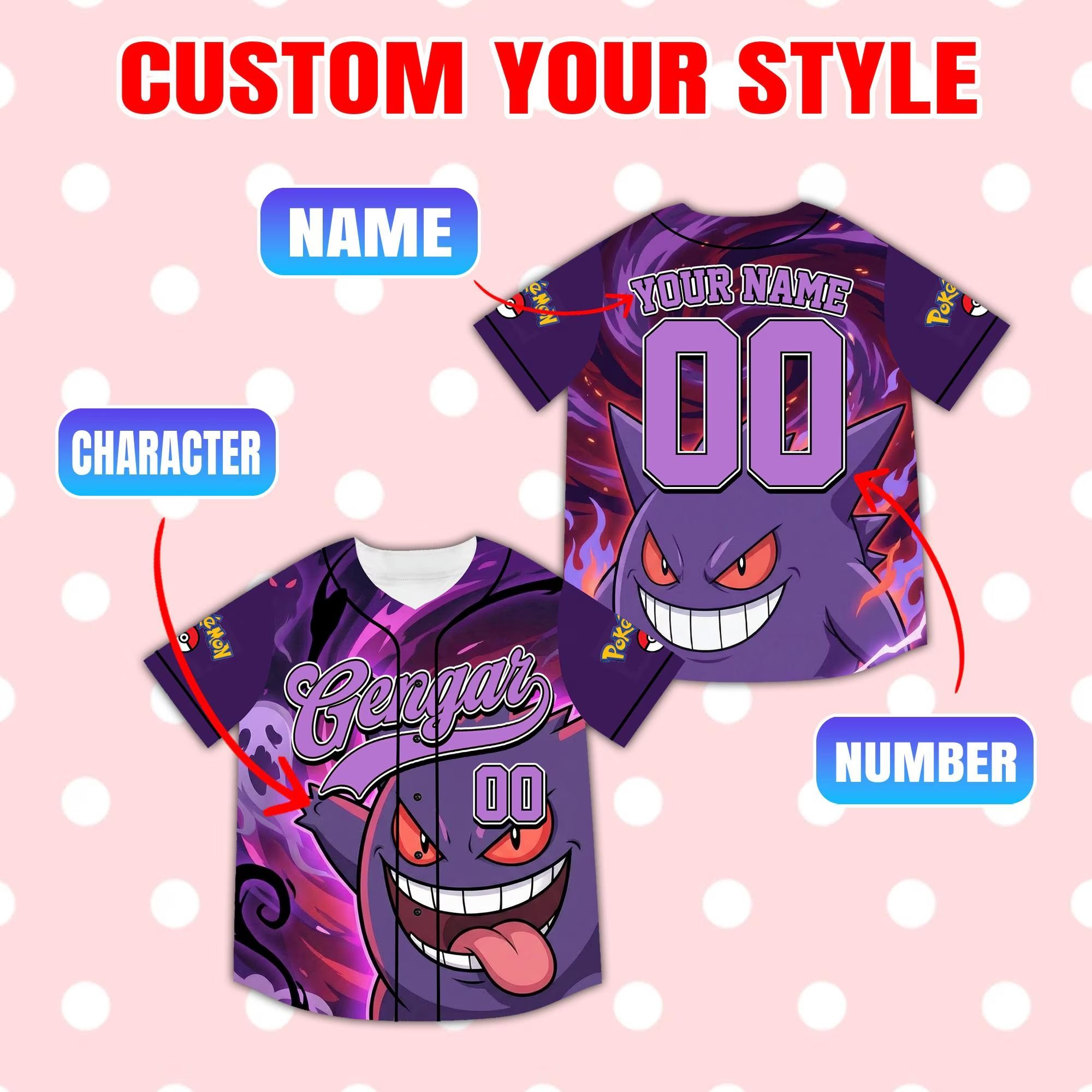Custom Pokémon Baseball Jersey Personalized Gift for Kids - Anniversary Gift