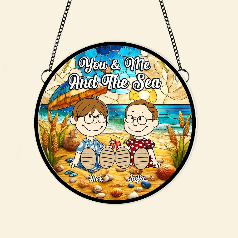 Personalized Beach Couple Glass Suncatcher Ornament Gift