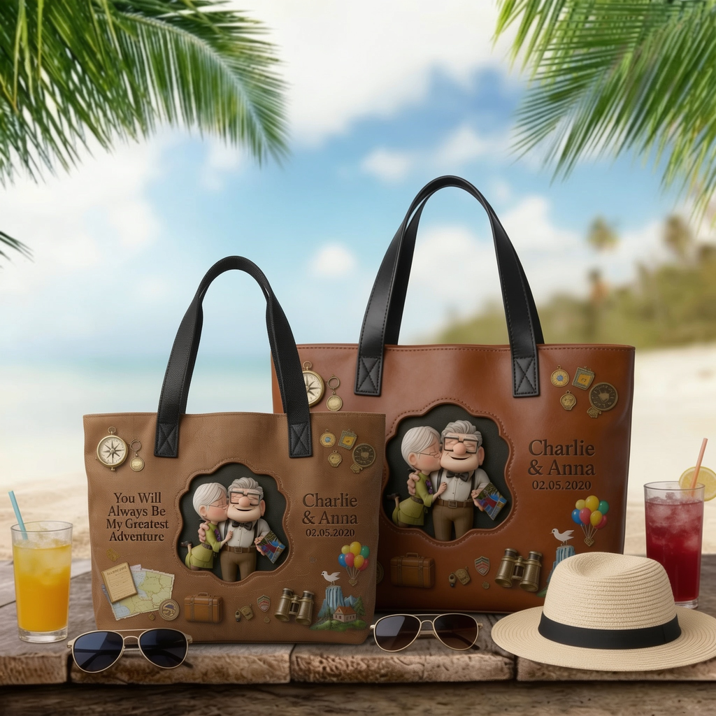 Personalized Adventure Tote Bag Custom Name Gift for Couple