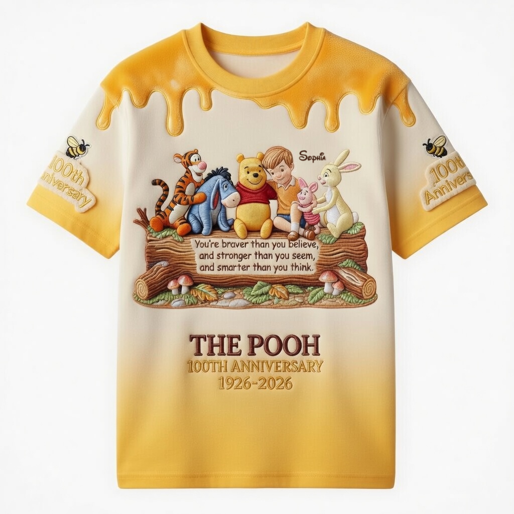 Personalized 100th Anniversary Pooh All Over Shirt for Movie Fans