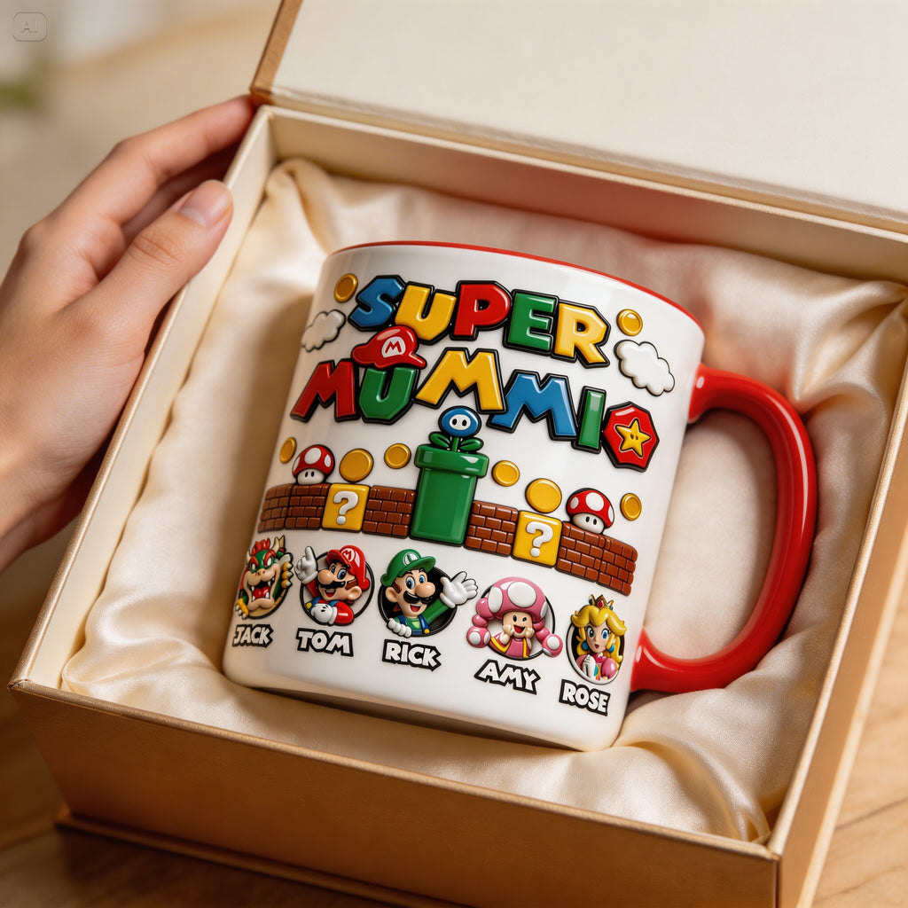 Personalized Super Mummio Accent Mug Gift for Dad, Mom, Gamers