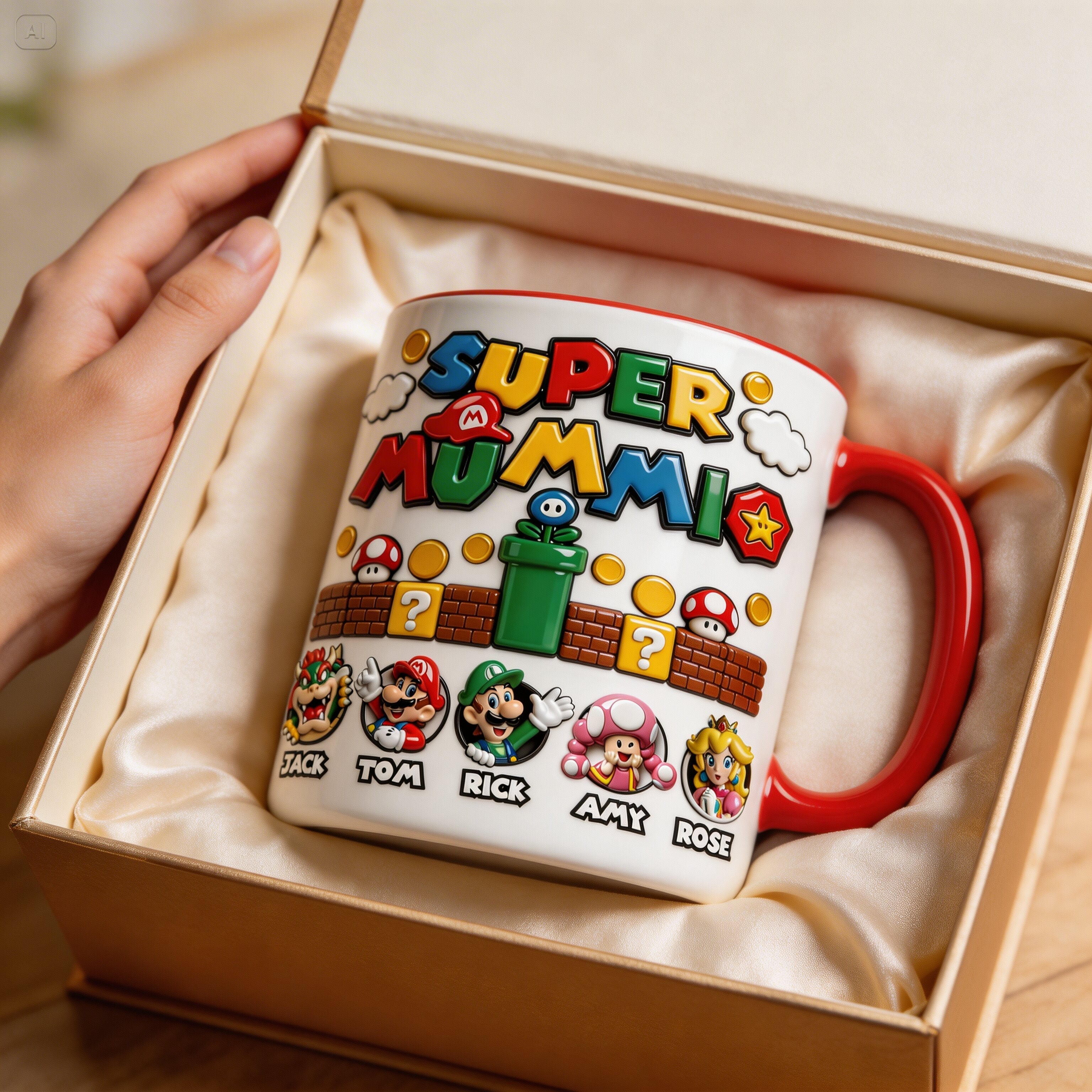 Personalized Super Mummio Accent Mug Gift for Dad, Mom, Gamers