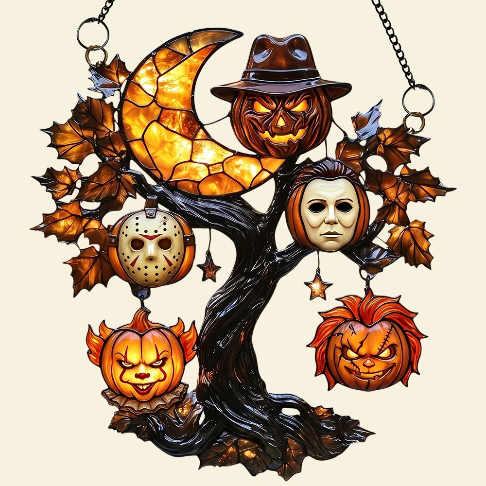 Personalized Spooky Pumpkin Tree Suncatcher Halloween Gift for Family Window Hanging Suncatcher GradoCreations